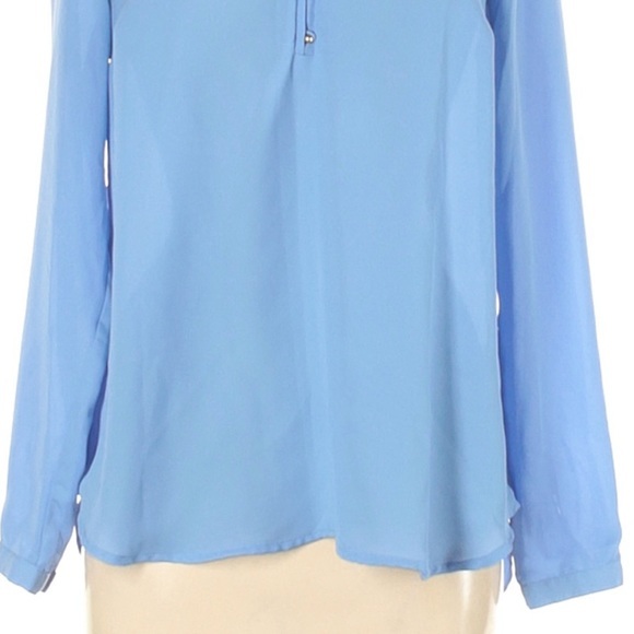 LC Lauren Conrad M blouse blue BOHO long cuffed sleeve lightweight button accent - Picture 5 of 15